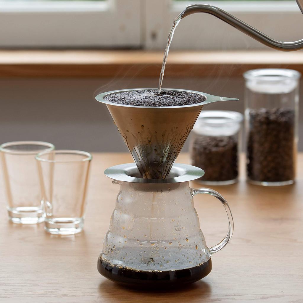 HARIO Double Mesh Metal Dripper, 1-4 cup capacity, Hairline Silver, Stainless Steel, DMD-02-HSV