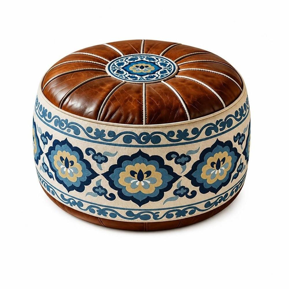 PU Leather Storage Ottoman Round Shape Floor Seat Cushion New Round Pouf Cover Living Room