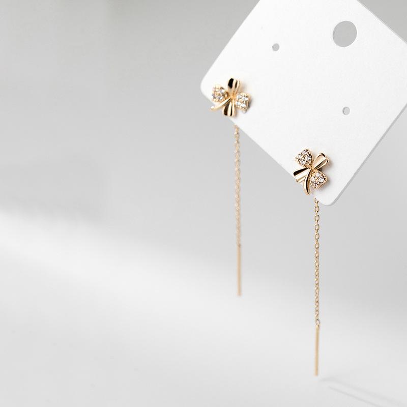 Четырехлистный клевер Earline Temperament Flash Diamond Lucky Grass серьги простые круглые, показывающие тонкое длинное бахромчатое звено цепочка для ушей