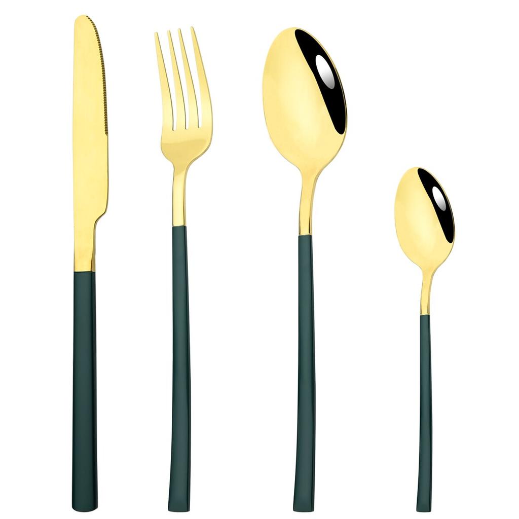 4Pcs Black Gold Cutlery Set Knives Fork Spoon Dinner Tableware Stainless Steel Dinnerware Party Kitchen Flatware Silverware Set