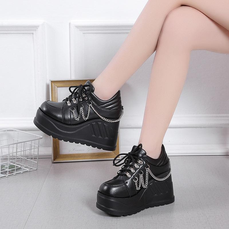 Большие размеры 34-42 Туфли на толстой подошве с элементами панка в стиле ретро с большим круглым носком Туфли на высоком каблуке с кукольным носком Мягкие женские туфли