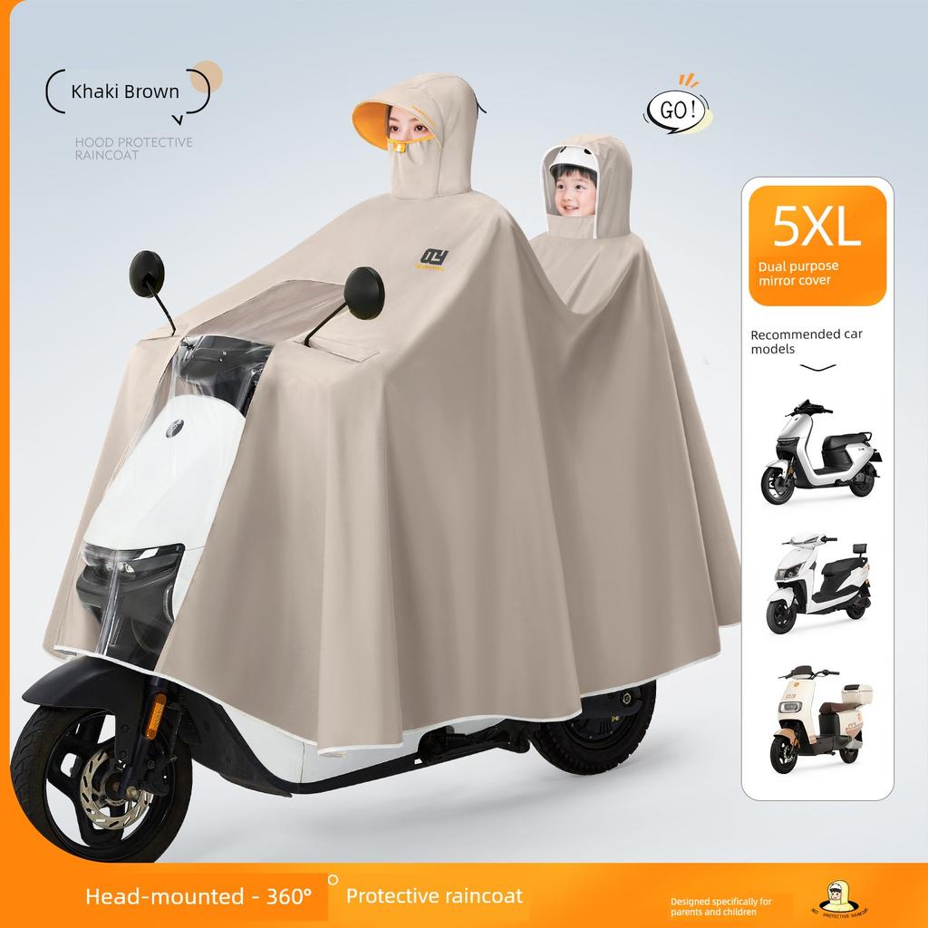 Electric Vehicle Raincoat for Two People, Suitable for Electric Scooters, Parent-Child Full-Body Protection Against Heavy Rain, Enlarged and