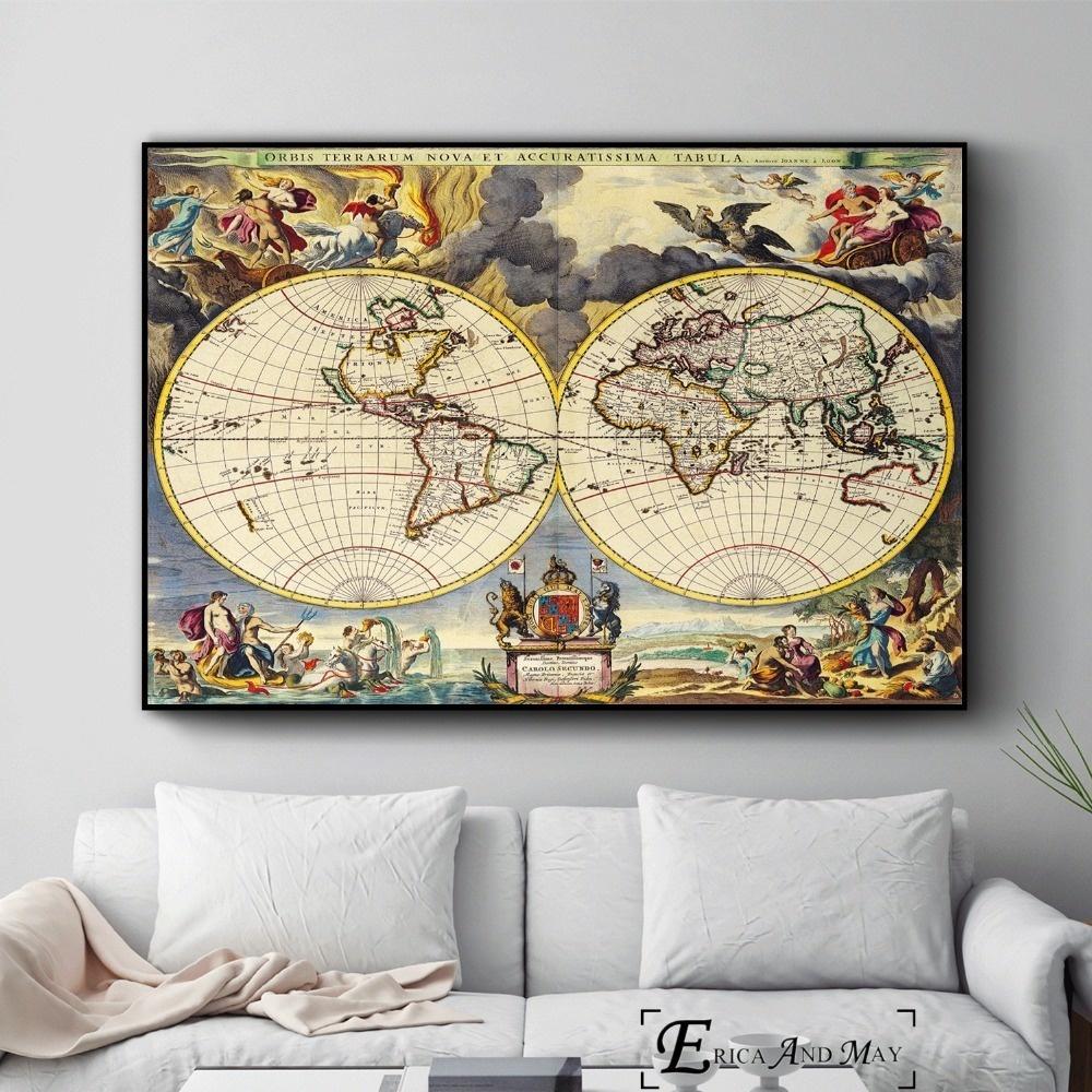 Old World Map Artwork Vintage Posters and Prints Wall Art Decorative Picture Canvas Painting For Living Room Home Decor Unframed