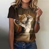 Funny Animal Graphic Women's T Shirts Cat Print Causal Short Sleeve Top Women Kawaii Fashion Oversized Female Clothing 2025