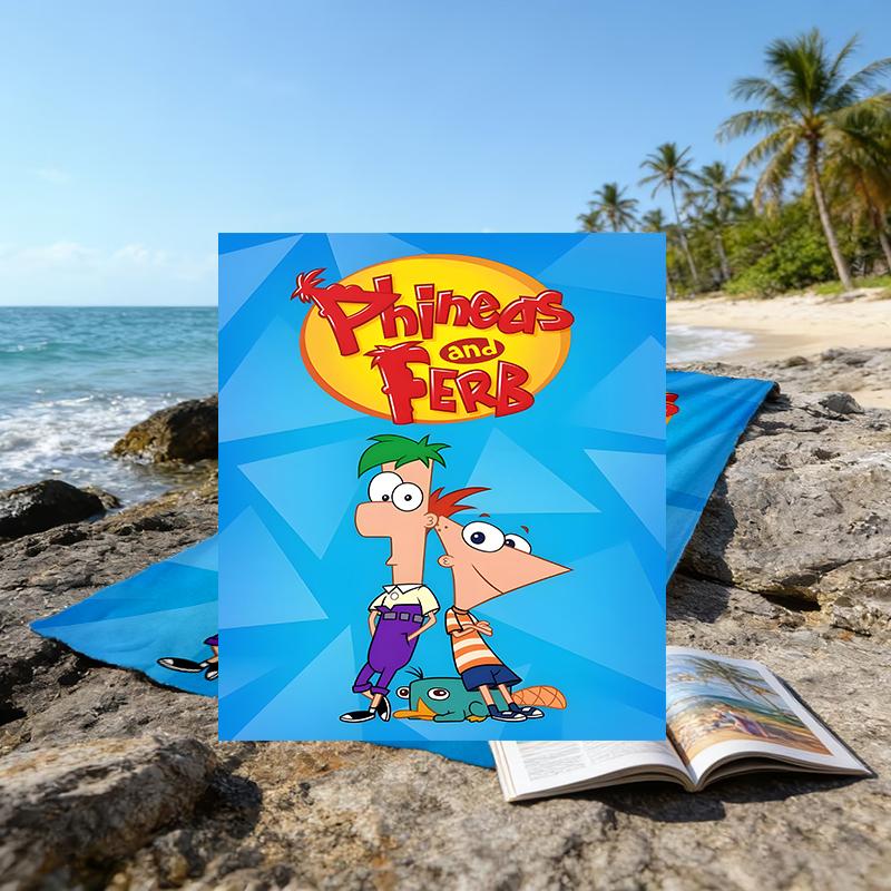 1pc Phineas and Ferb1 Beach Towel, Beach and Seaside Swimming Pool Equipment, Fashion Pattern, Rectangular, Travel Essentials