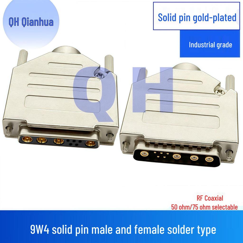 9W4 Male-Female RF Coaxial D-SUB Connector, Solder Type, Straight Plug and Socket