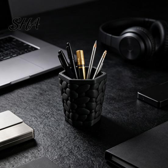Practical Gift for Students Pebble Texture Pen Holder, Hexagonal Desktop Organizer, Stable Anti-Tip 3D Minimalist Pencil Holder Vanity Printed