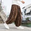 2023 Men Chinese Style Printed Corduroy Pants Men's Casual Pants Autumn Winter Men Elastic Waist Sweatpants Men Wide Leg Pants