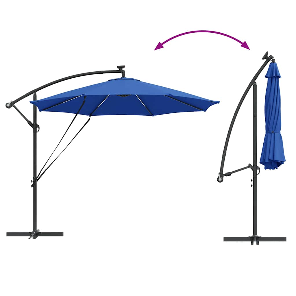 Azur Blue Solar Powered LED Strip Sun Umbrella 294 x 294 x 248 cm