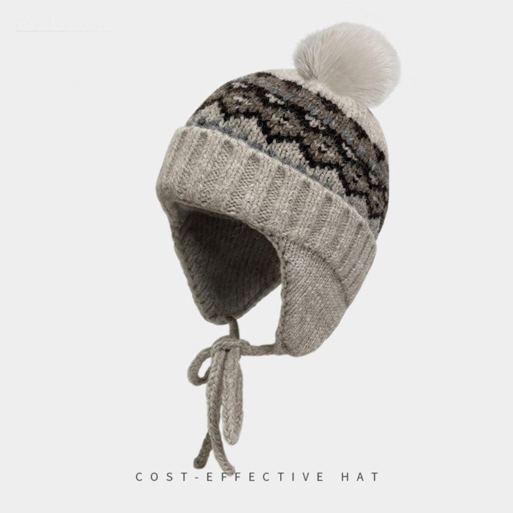 Теплые шапки-бини в стиле Fair Isle, шерстяная шапка-ушанка, ретро жаккардовая вязаная шапка, для девочек