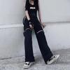 Techwear Готические черные брюки-карго Женская уличная одежда с вырезами в стиле панк Широкие брюки с карманами большого размера для женщин Хип-хоп