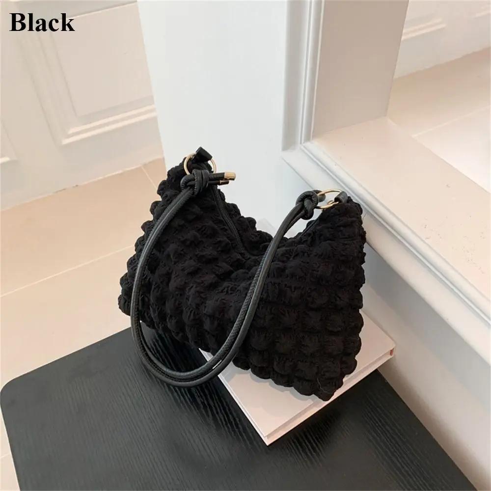 New Canvas Wrinkle Bag for Women Shoulder Bags Pleated Bubbles Handbags Padded Casual Underarm Quilted Bag Tote