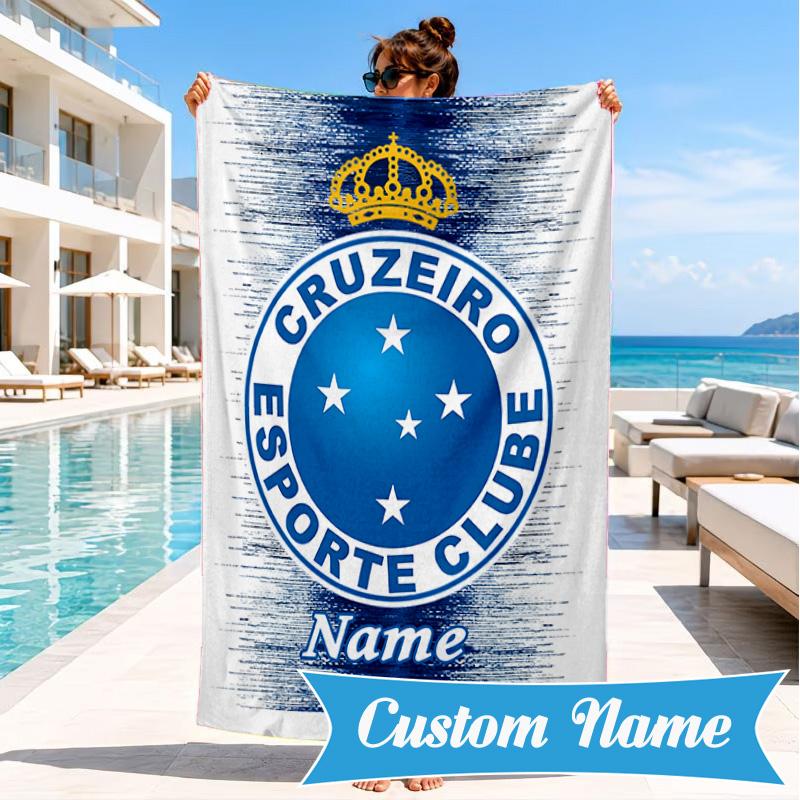Custom Name Beach Towel Cruzeiro FC Crest Microfiber Beach Towel, Lightweight for Summer Travel, Swimming Pool Fan Birthday Gift