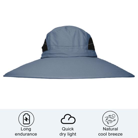 Мужская рыбацкая шляпа с 2 солнечными вентиляторами с большими полями, ветрозащитный ремешок, зарядка через USB, защита от УФ-лучей и солнца, водонепроницаемая, отличная воздухопроницаемость, рыбалка на открытом воздухе