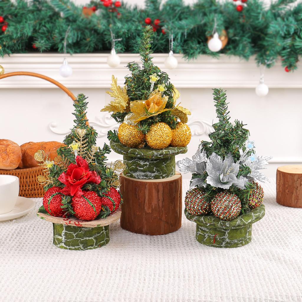New Mini Christmas Ball Pine Needle Tree Ornament Christmas Desktop Simulation Christmas Tree Decorations Small Gifts
