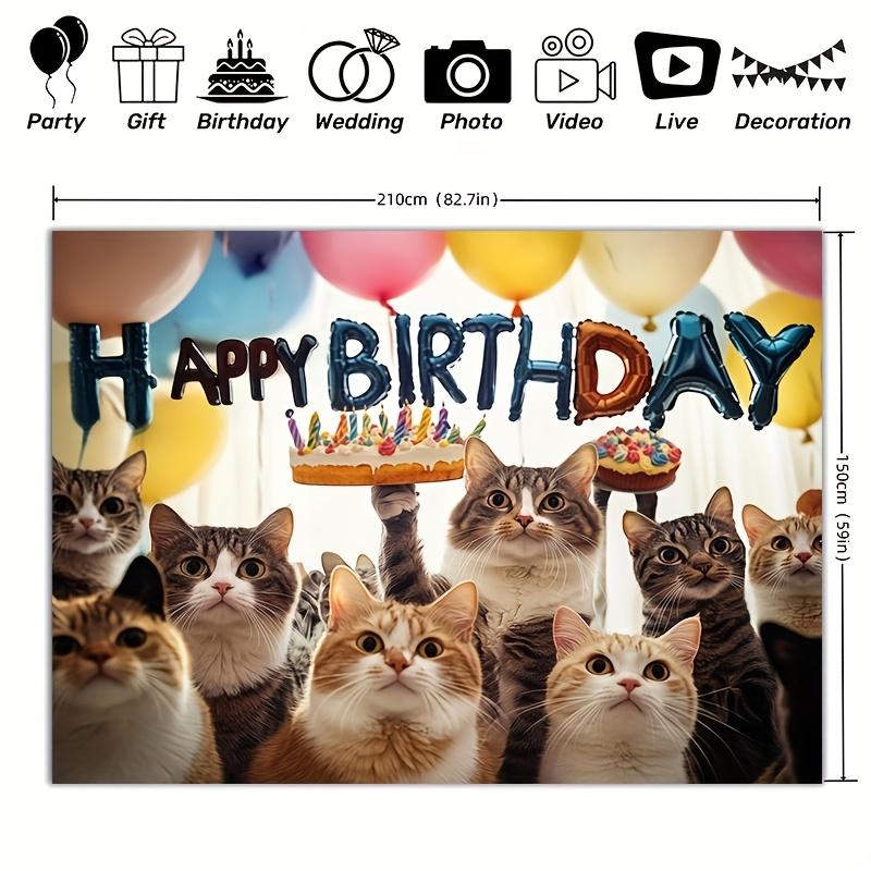 Happy Cat Birthday Background Banner - Cat Birthday Banner - Photography Background & Party - Photography BackgroundDJH