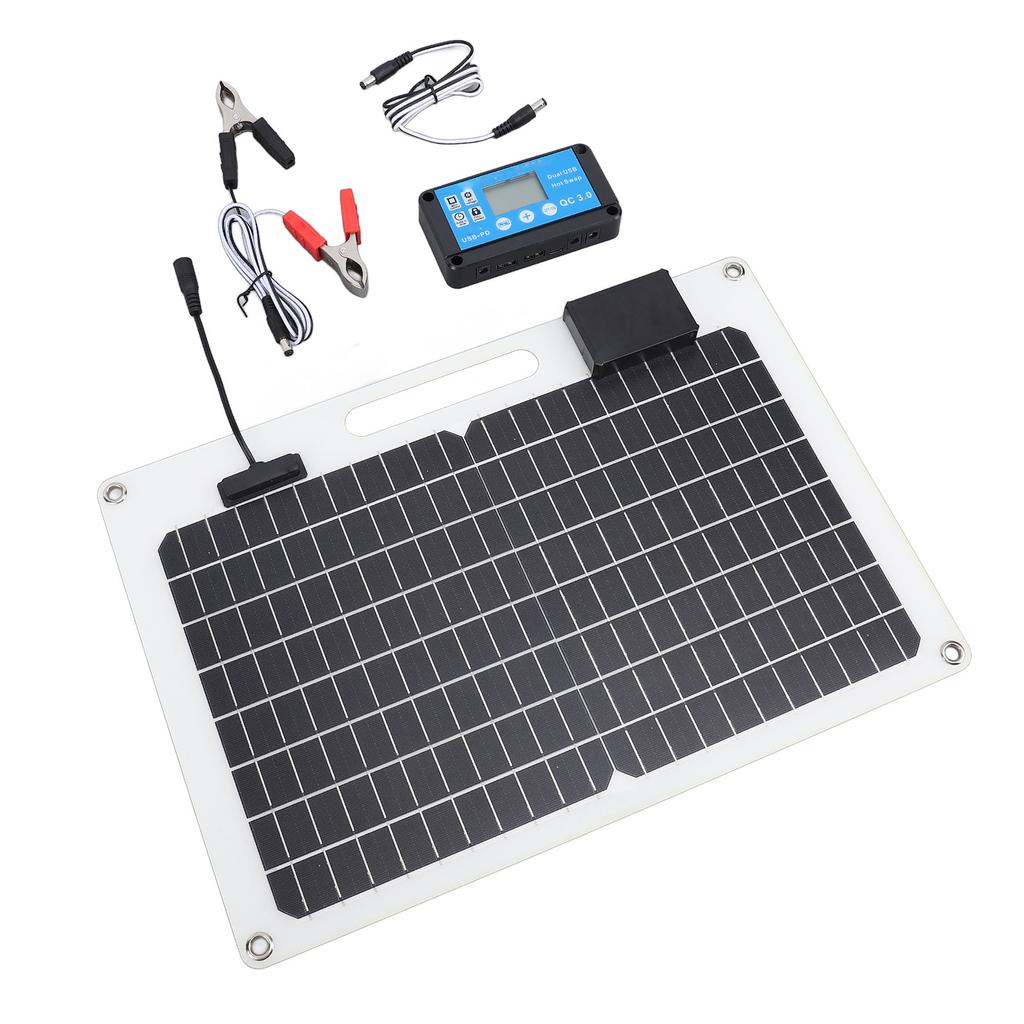 Solar Panel Battery Charger 100W Monocrystalline Silicon 12V 24V Dual USB 100A Controller with Power Level Display