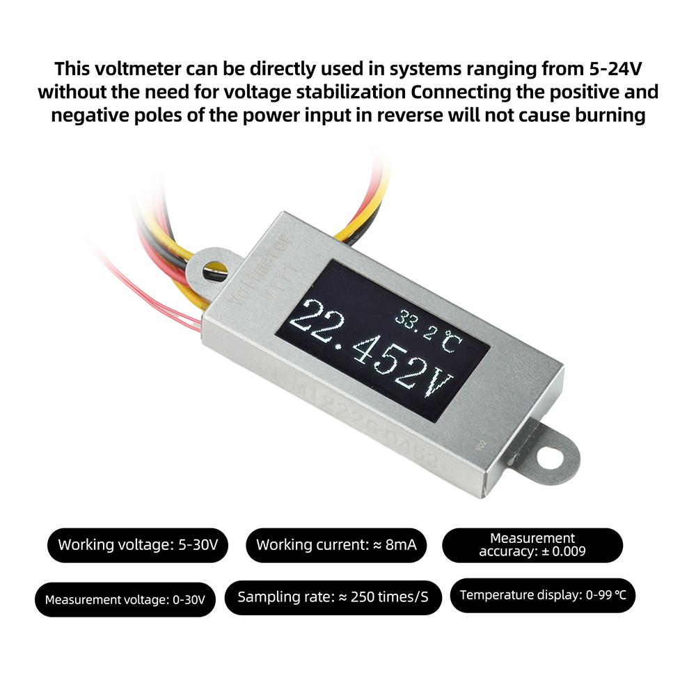 Ultra-thin Mini Digital Voltmeter DC5-30V 0.5 Inch OLED Display Voltmeter Temperature Sensor NTC Probe 1-6S Voltage Monitoring