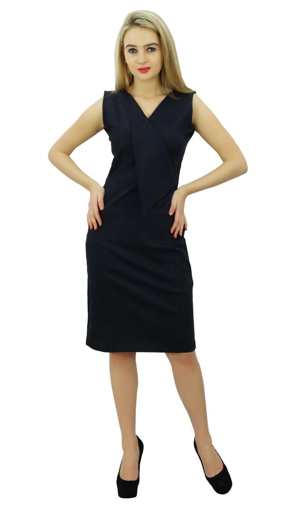 Bimba Women's Casual V Neck Slim Bodycon Formal Work Pencil Dress Sleeveless