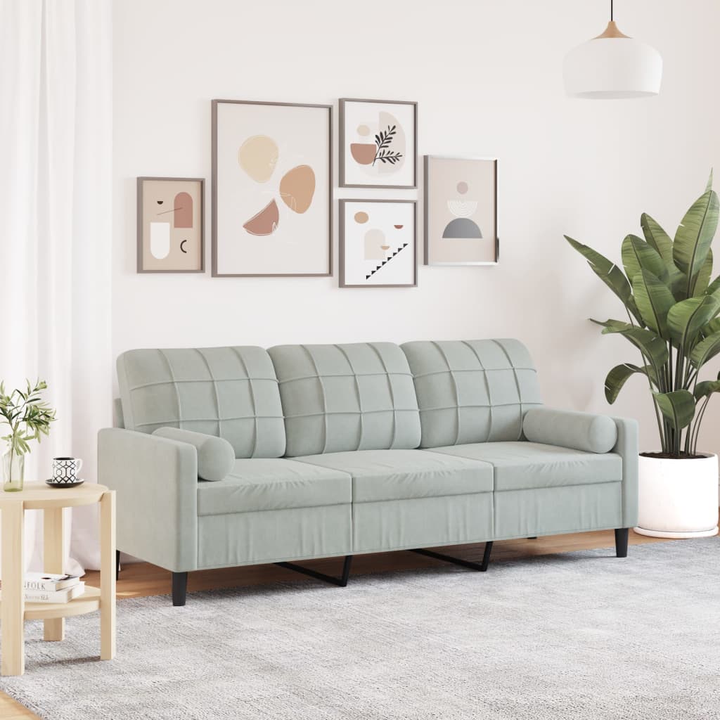 Vidaxl 3-Osobowa Sofa Z Poduszkami, Jasnoszara, 180 Cm, Aksamit