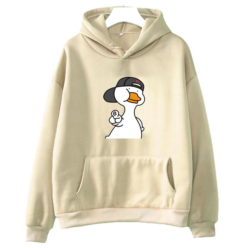 Наклейка «Утка, это круто», толстовка большого размера для женщин, каваи/милый свитшот с длинными рукавами, мультяшная эстетичная толстовка в стиле Харадзюку с круглым вырезом