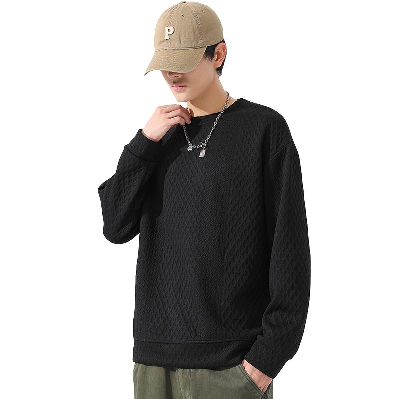 Осенний круглый ворот свитера большого размера свободный стиль знаменитости в интернете толстовка для молодых мужчин корейская версия модный ромбовидный жаккард вафельный
