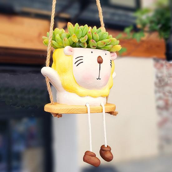 Кашпо-качели в виде животного, настенное, горшок для цветов, мультяшная капибара, лев, кашпо для суккулентов, маленький кактус, декор для дома и улицы