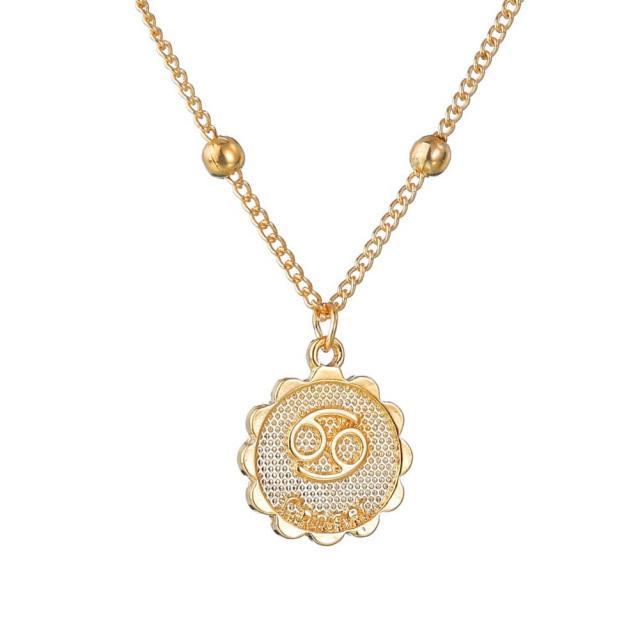 Fashion Girls Clavicle Chain Charm Necklaces Jewelry Temperament Twelve Constellations Coin Pendant Necklace For Women