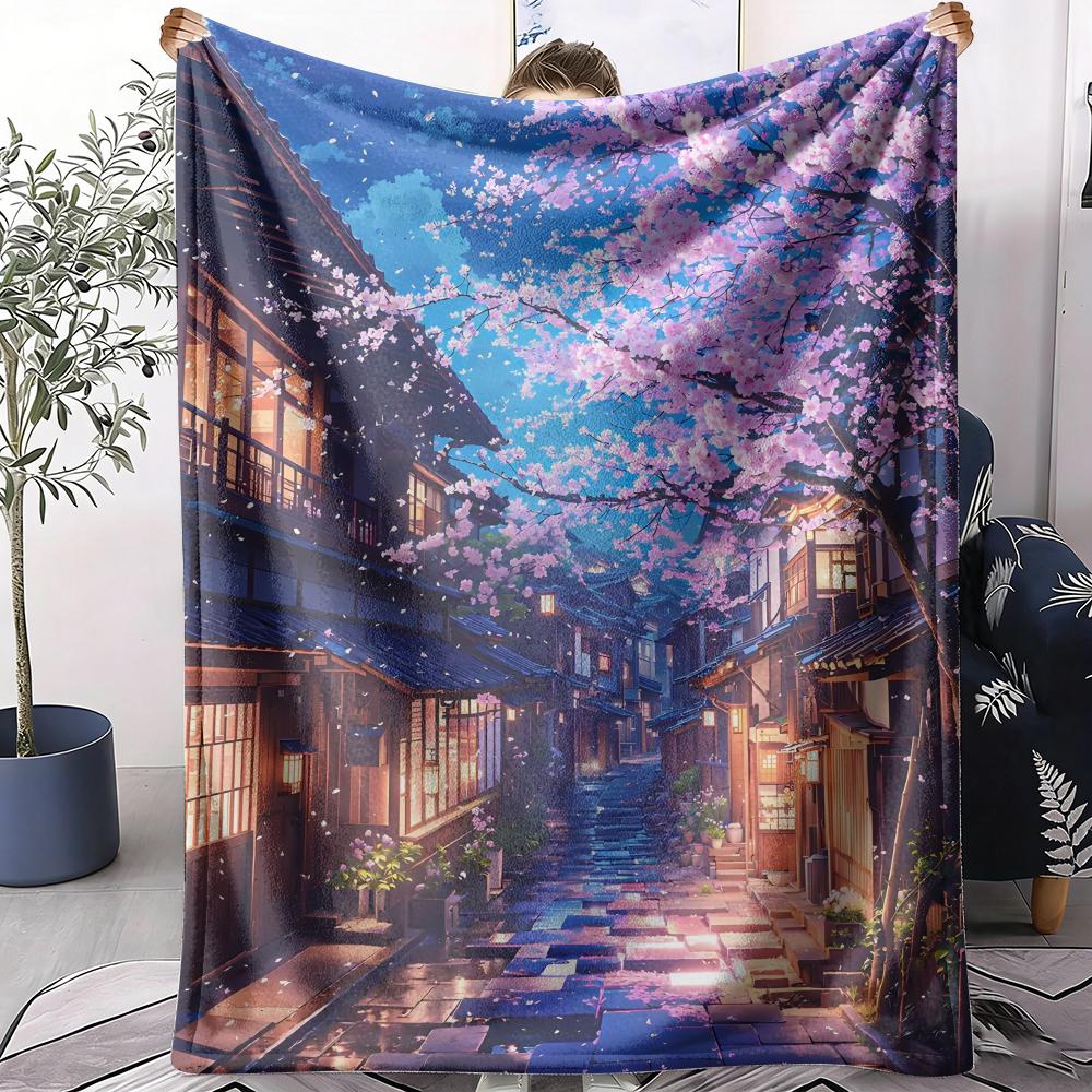 Anime Night Street Throw Soft Flannel AC Blanket Lightweight Summer Nap Throw Cozy Blanket for Sofa Bed Travel Home
