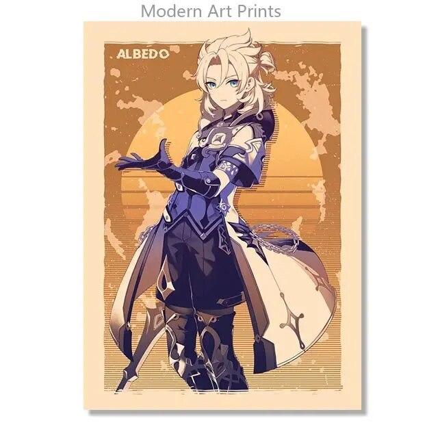 Ретро Genshin Impact Ganyu Hutao игровой плакат печать на холсте настенные аниме фотографии домашний декор комнаты без рамки