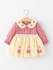 Children's Autumn Plaid Dress with Peter Pan Collar and Rabbit Embroidery