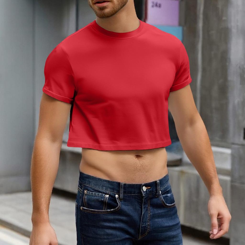 Men's Half Cut Casual Beach Round Neck Short Sleeved Top