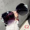 Fashion Vintage Rimless Rhinestone Sunglasses Women Men Retro Cutting Lens Gradient Sun Glasses Female UV400
