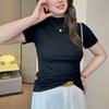 Летняя модальная полуводолазка большого размера с короткими рукавами женская внутренняя облегающая футболка топ нишевый дизайн модная одежда