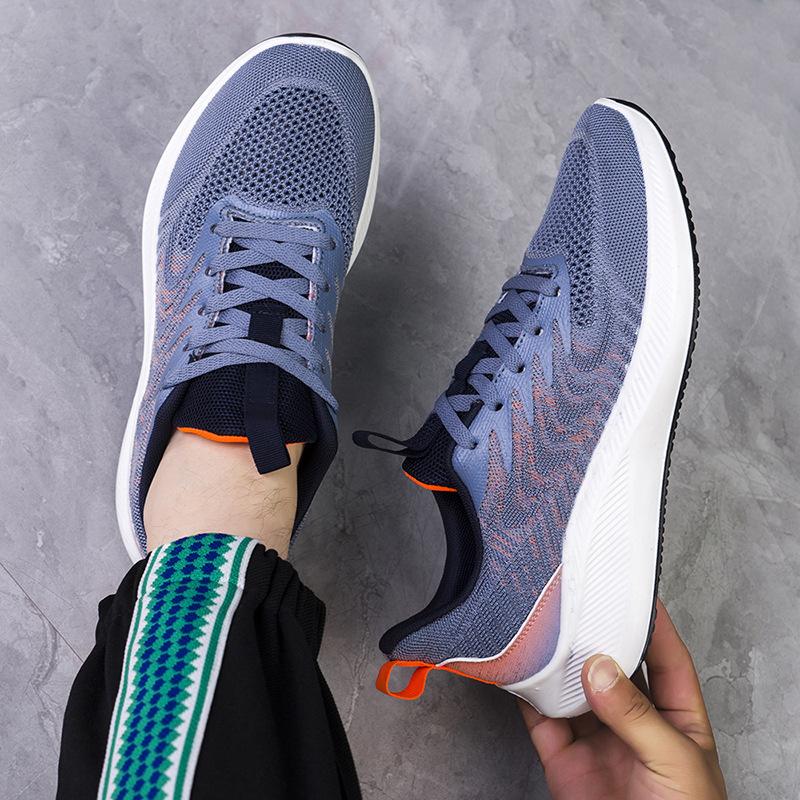 Осенняя спортивная повседневная мужская обувь с тканой сеткой на шнуровке, молодежная студенческая обувь для бега, мужская обувь