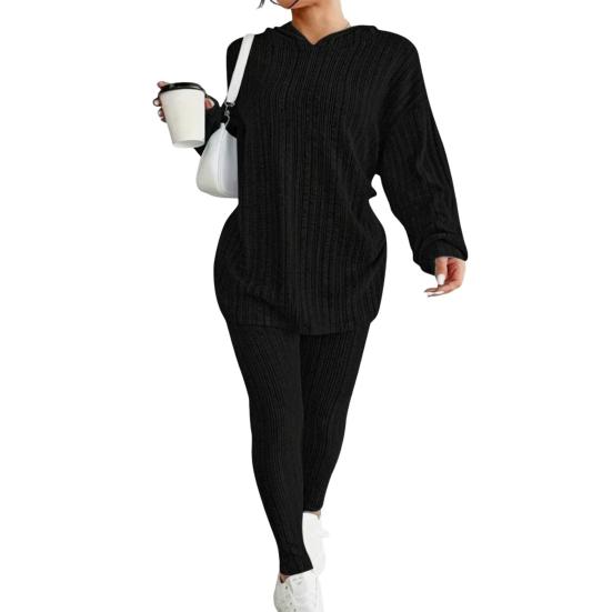 2 шт./комплект женский костюм с капюшоном брюки средней длины с капюшоном длинные рукава топ