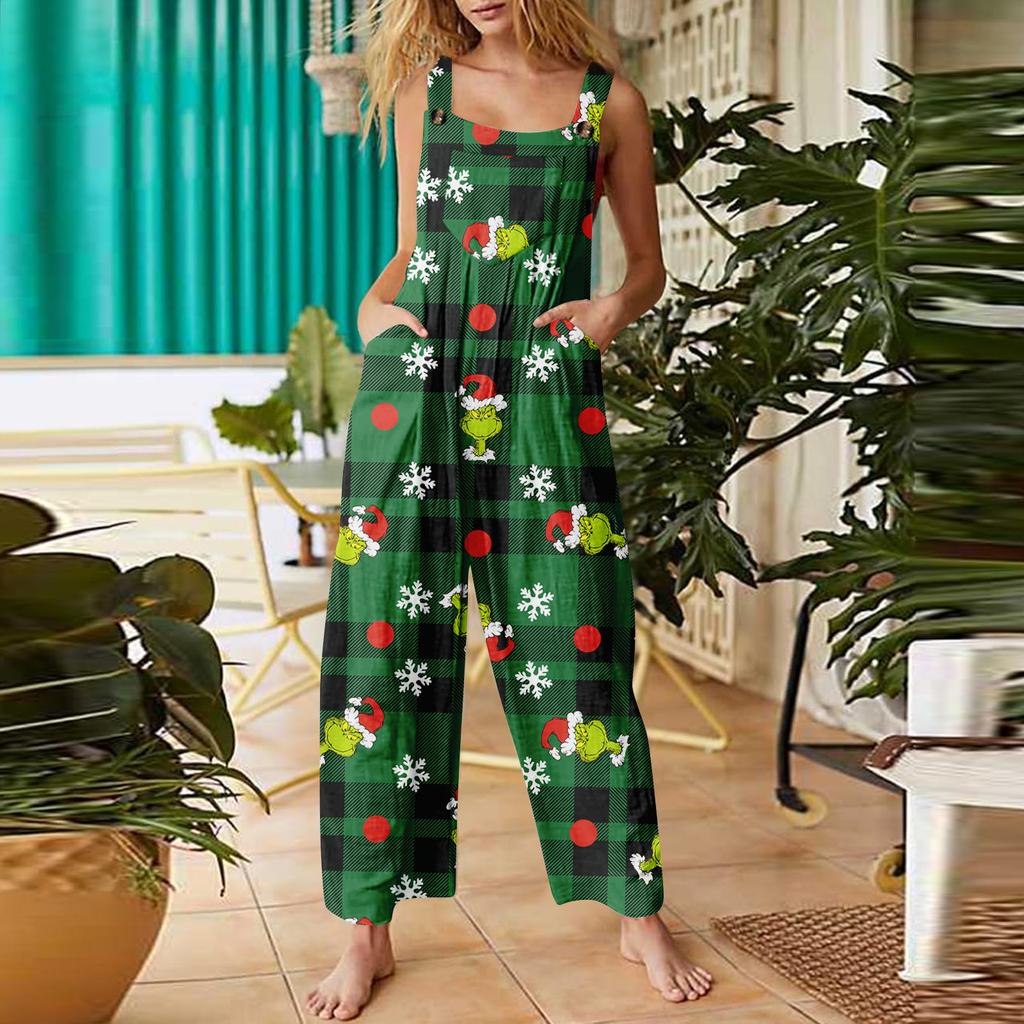 Women's Jumpsuit Halloween Print Casual Loose Vintage Shoulder Strap Cotton Linen