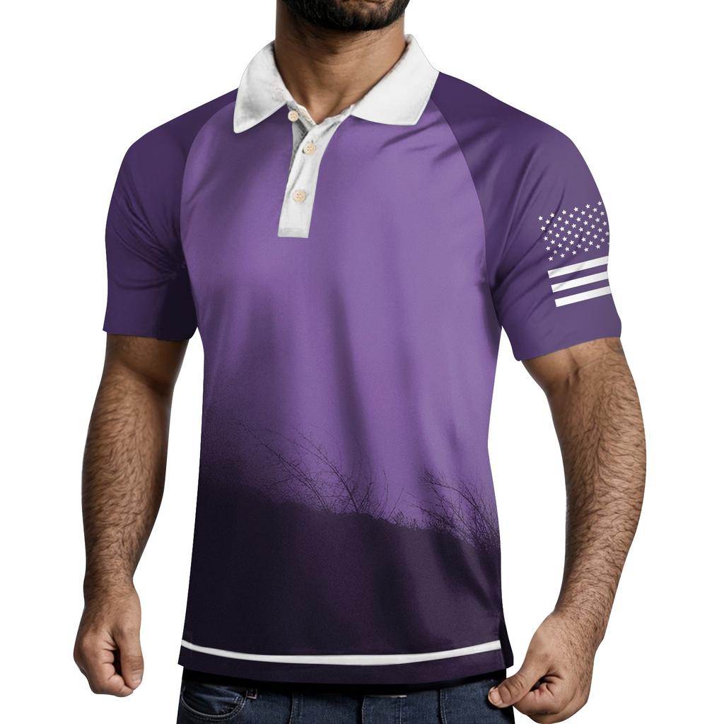 Men's Three Button Printed Lapel Short Sleeve Shirt Top