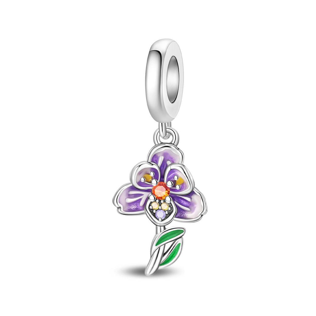 S925 Silver DIY Bracelet Beads Charms Iris Pansy Four Leaf Clover Pendant for Jewelry Making Handmade