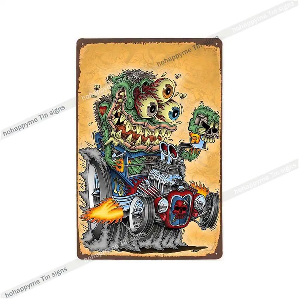 Декор Rat Fink Металлическая Винтажная Вывеска Ретро Декоративная Табличка Гараж Мужская Пещера Бар Паб Клуб Жестяная Картина Дом Гостиная Постер 20x30c