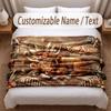 Highland Cow Theme Soft Blanket Personalized Custom Name Text Print Warm Blanket Home Sofa Bedroom Decor