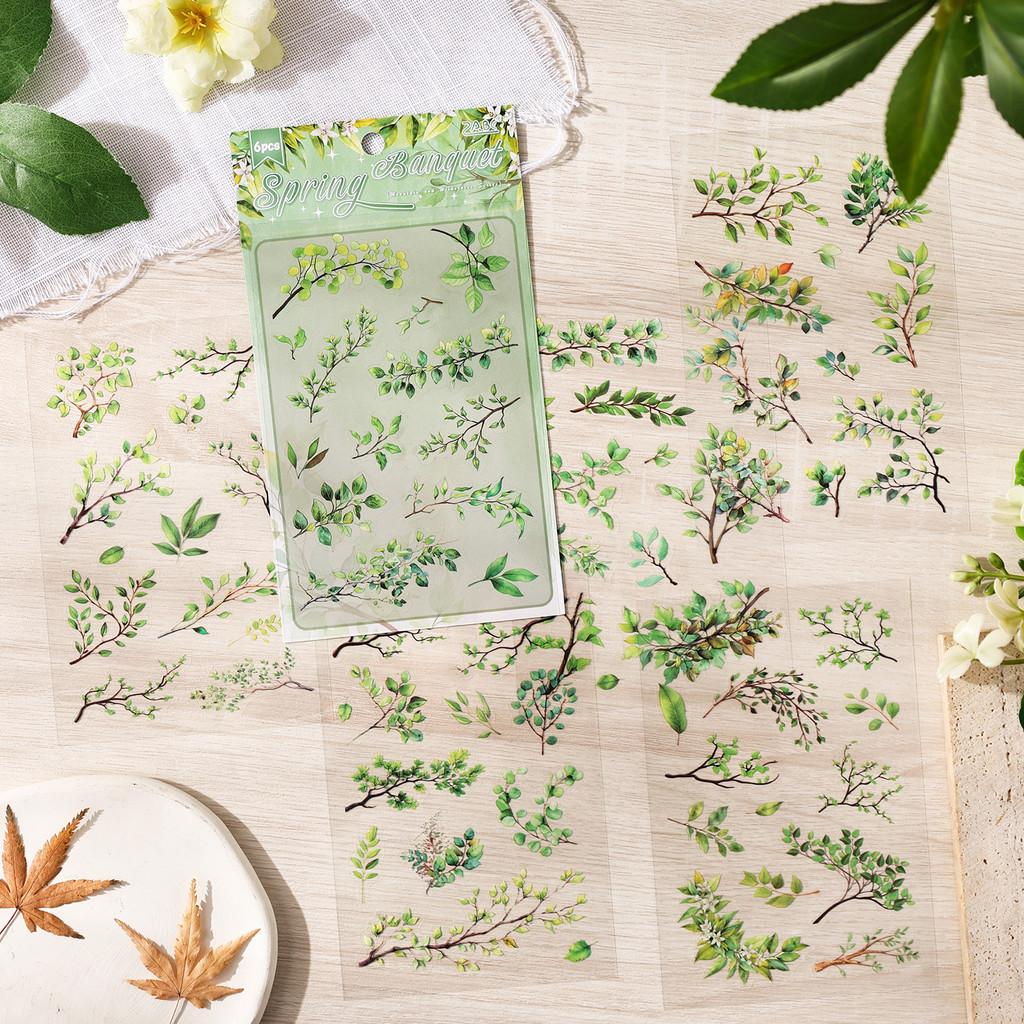 6Sheets Branches Leaves Stickers Embelishment Collage Stickers Plant Flowers for Scrapbooking Junk Journal Diary Stickers