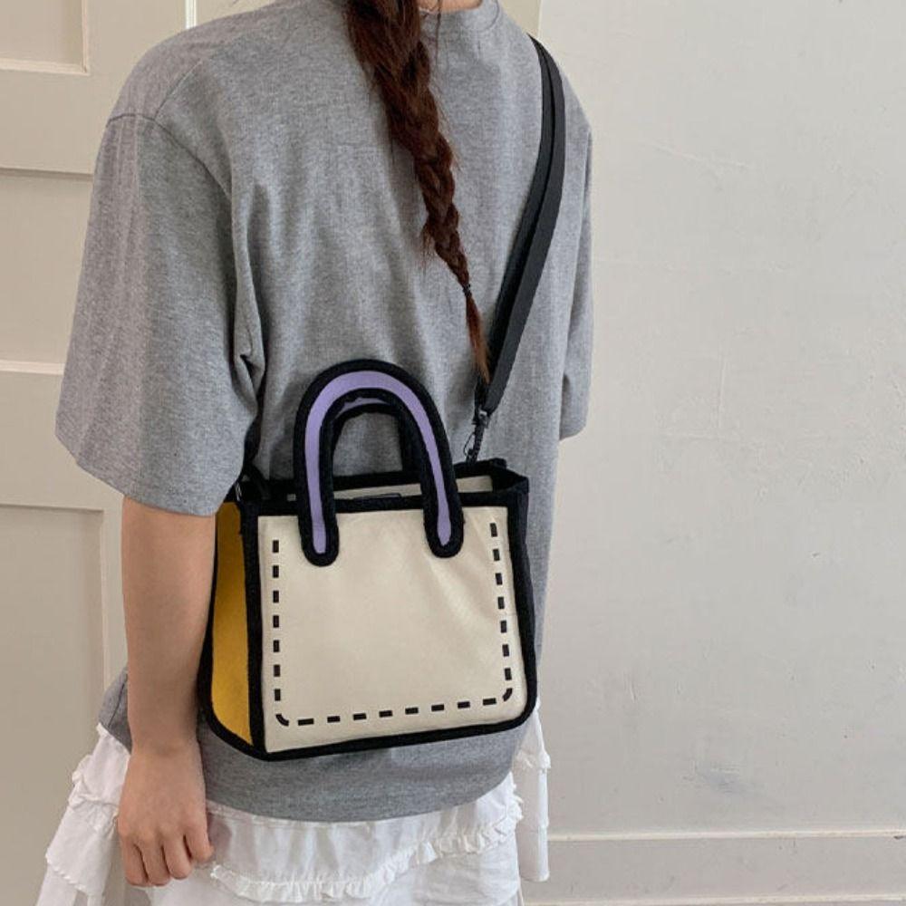 Cartoon Comic Shoulder Bag Nylon Graffiti Messenger Bag Simple 2D Anime Tote Bag Girls