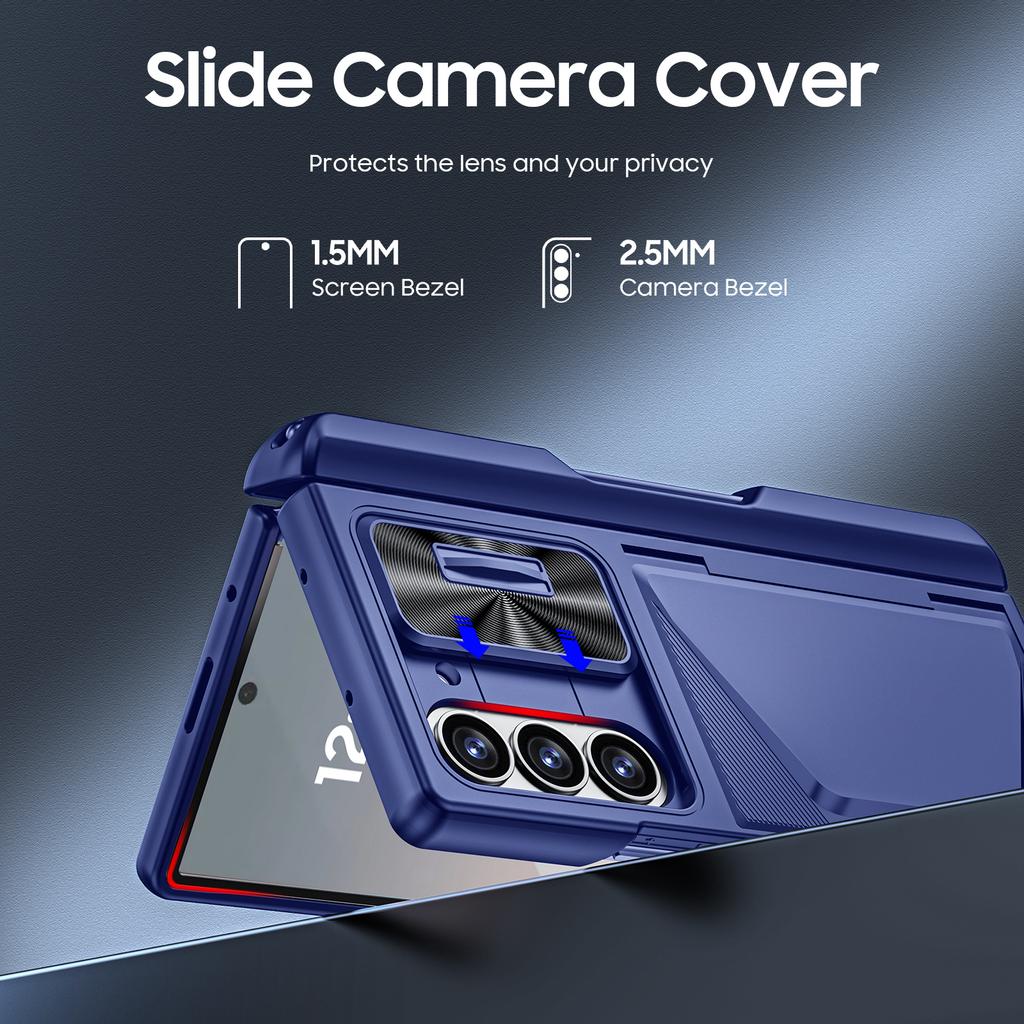For Samsung Galaxy Z Fold 6,Back Card Pack,Integrated Pen Slot,Full Coverage 9H Protective Film,Shockproof Phone Case-Blue