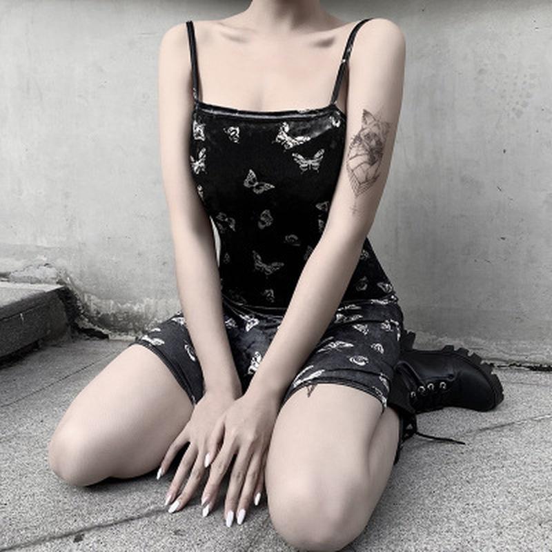 Sexy Butterfly Print Lace Up Strap Dress Women Sleeveless Mini Dress Fashion Party Streetwear