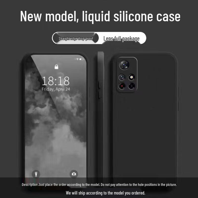 Чехол для Redmi Note 11S: Однотонный Жидкий Силикон, Полное Покрытие, Защита от Падений, Мягкий Прямой Край