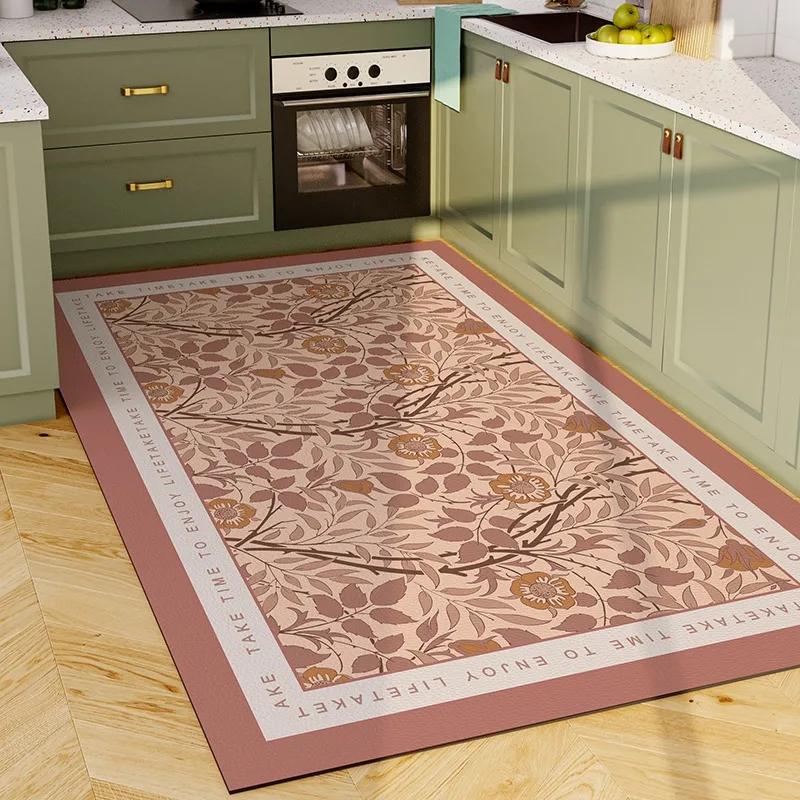 Коврик для кухни, виниловый ковер, ПВХ, водонепроницаемый кожаный коврик, большой розовый цветок, цветочный пасторальный стиль, ковры для украшения дома