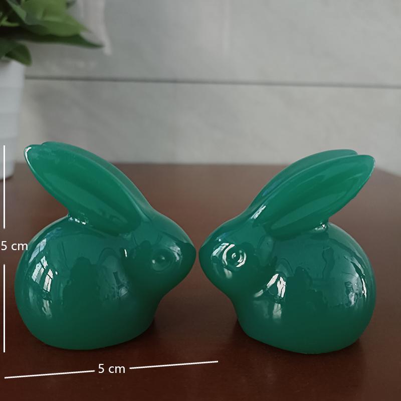 2PCS Stone Jade Colour Rabbit Double Statue Mascot Animal Cartoon Bunny Figurine Ornament Gift Resin Home Car Desktop Decoration