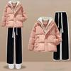 Winter Women's Fashion Two-Piece Suit: Hooded Cotton-Padded Jacket with Thickened Wide-Leg Pants