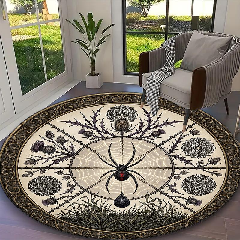 1pc Mystical Spider Mushroom Wild Blooms Printed Chair Rug for Home Office Use, Living Room Kitchen Game Room Round Carpet